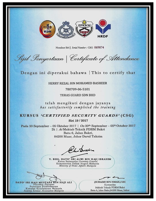 09 certified security guards' (CSG)