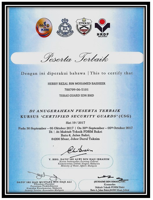 10 certified security guards' (CSG)